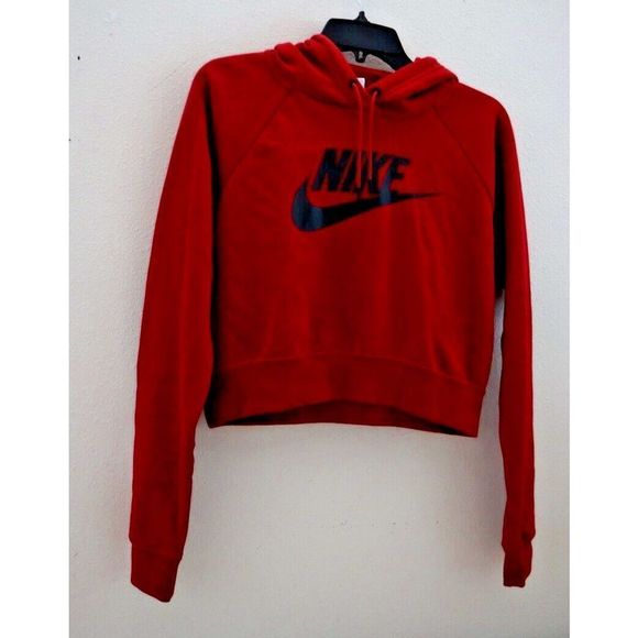 Nike CJ6327 Women Sz S Pomegranate/Black Sportswear Essential Cropped Hoodie $60 - Picture 1 of 5